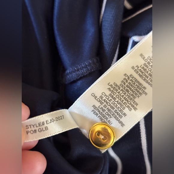 NWT Eliza J 3/4 Sleeve Striped Navy and White Cut-Out Shift Dress - Picture 14 of 16